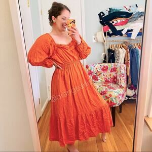 NICHOLAS Orange Prairie Long Sleeve Linen Maxi Dress 10